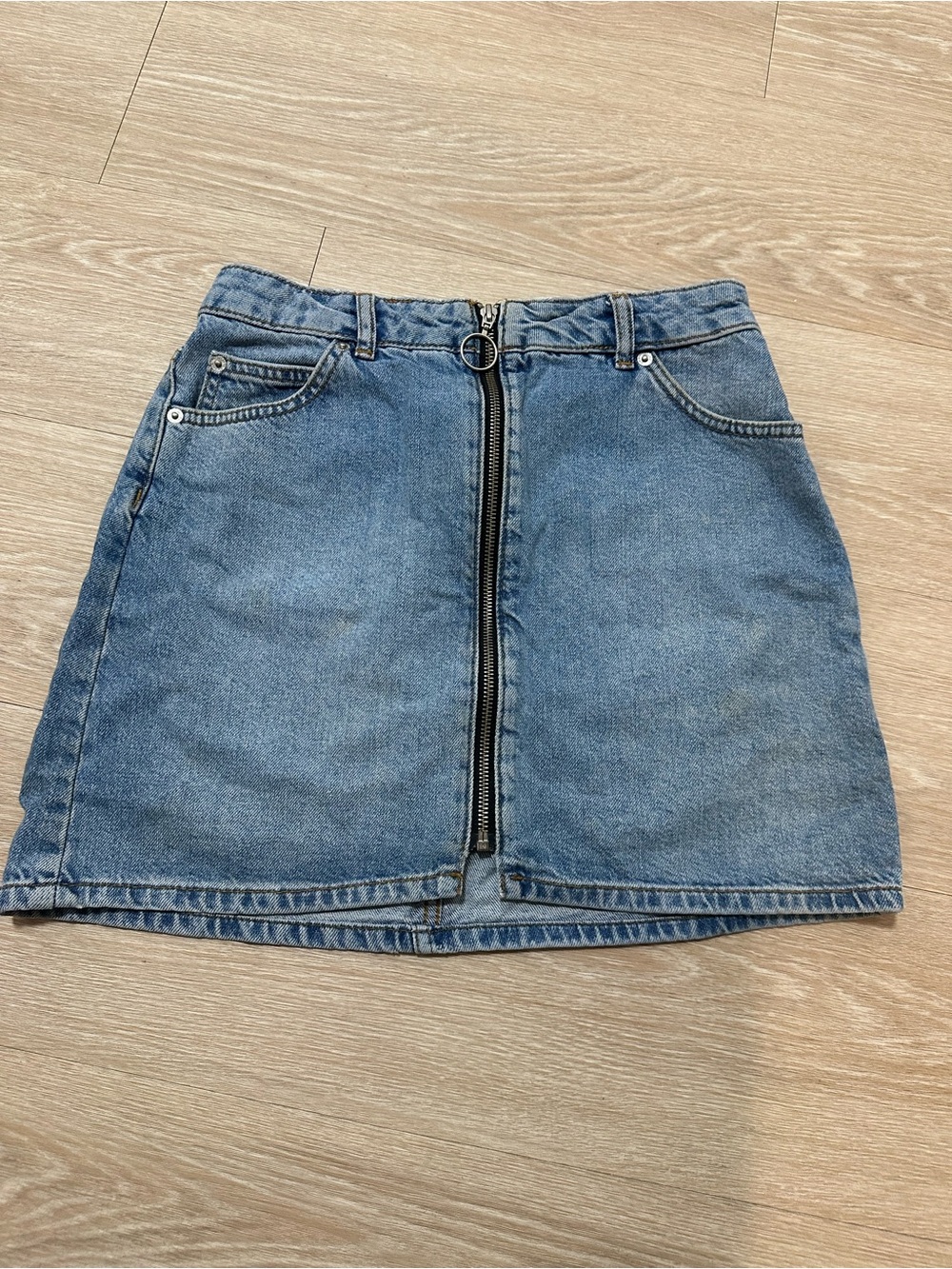 Topshop Light Blue Denim Zip-Front Mini Skirt